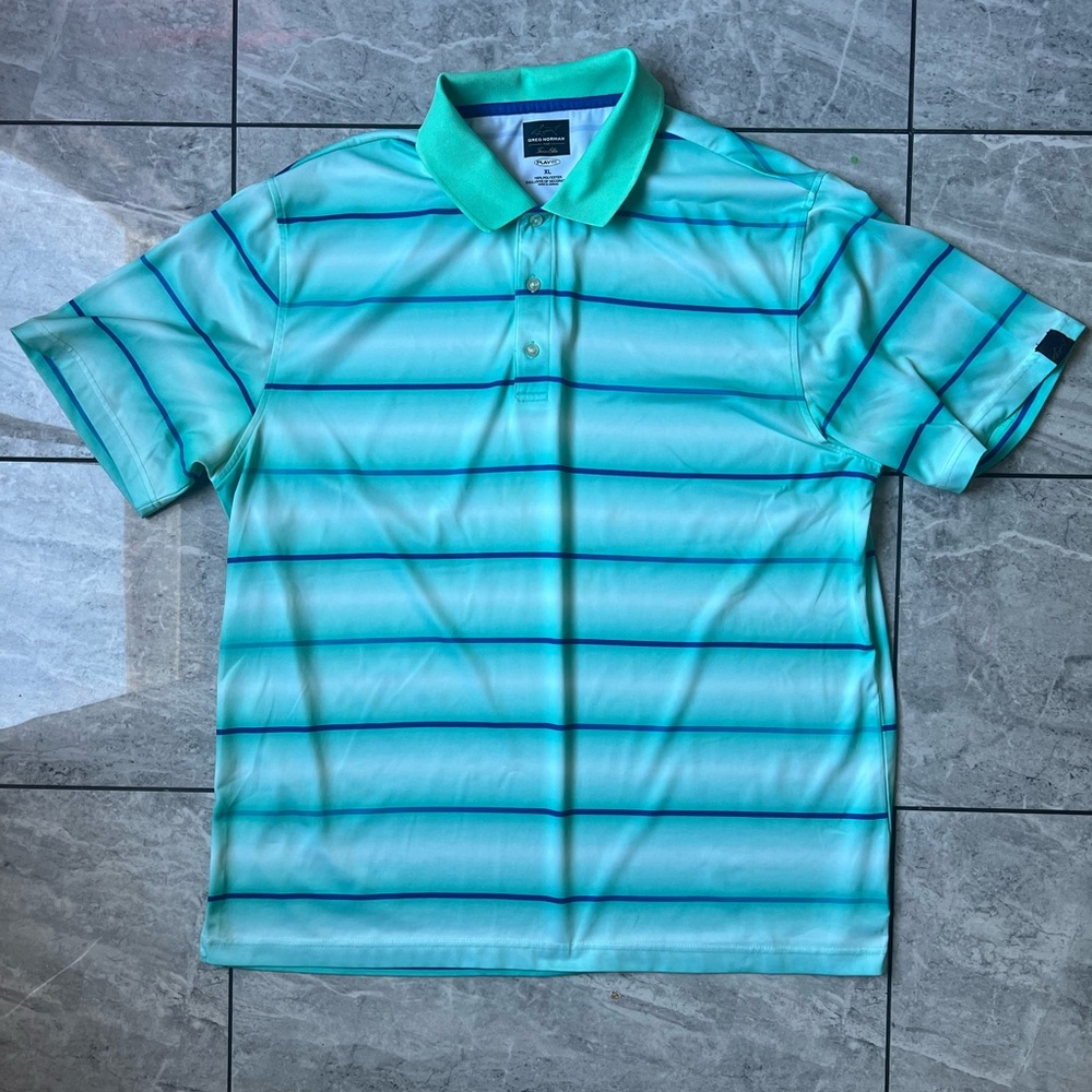 Greg Norman Men’s Green Striped Play Dry Short Sleeve Shirt 100% Polyester XL